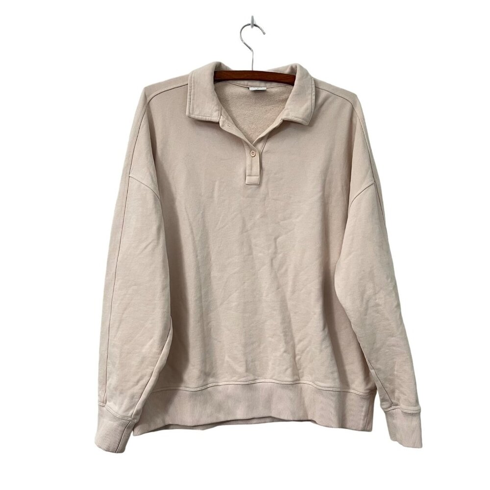 Outdoor Voices Beige Cotton Terry Oversized Pullover Polo Sweatshirt Womens S